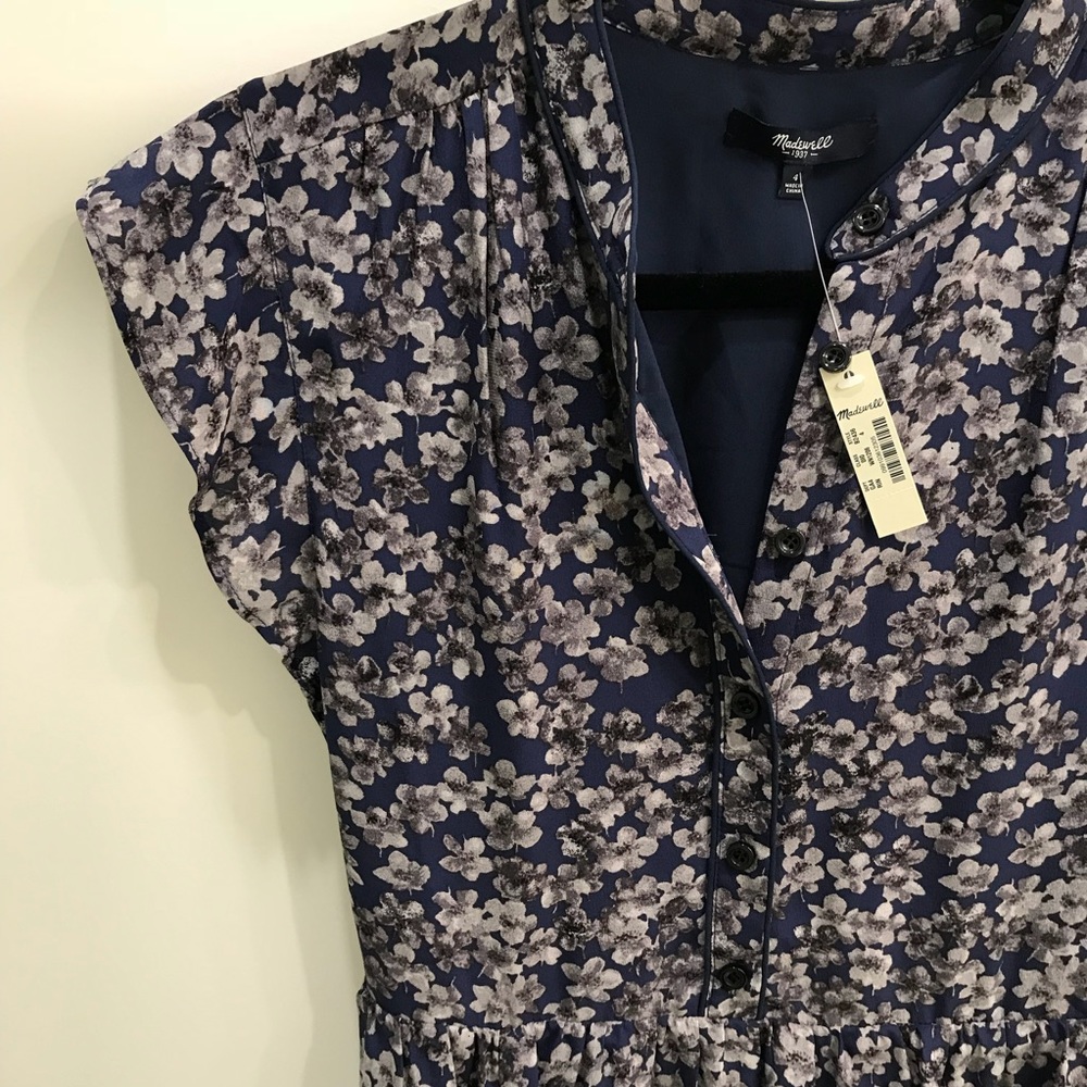 NWT Madewell Silk Dress in Newsprint Floral Sz 4